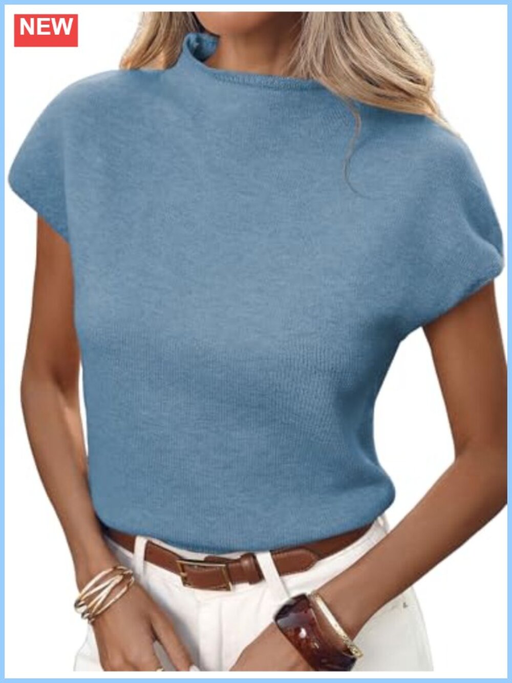 Mock Neck Knit Sweater Vest Cap Sleeve Pullover Tank
